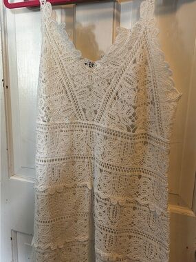 White Crochet Lace Sleeveless Dress Beach Coverup
